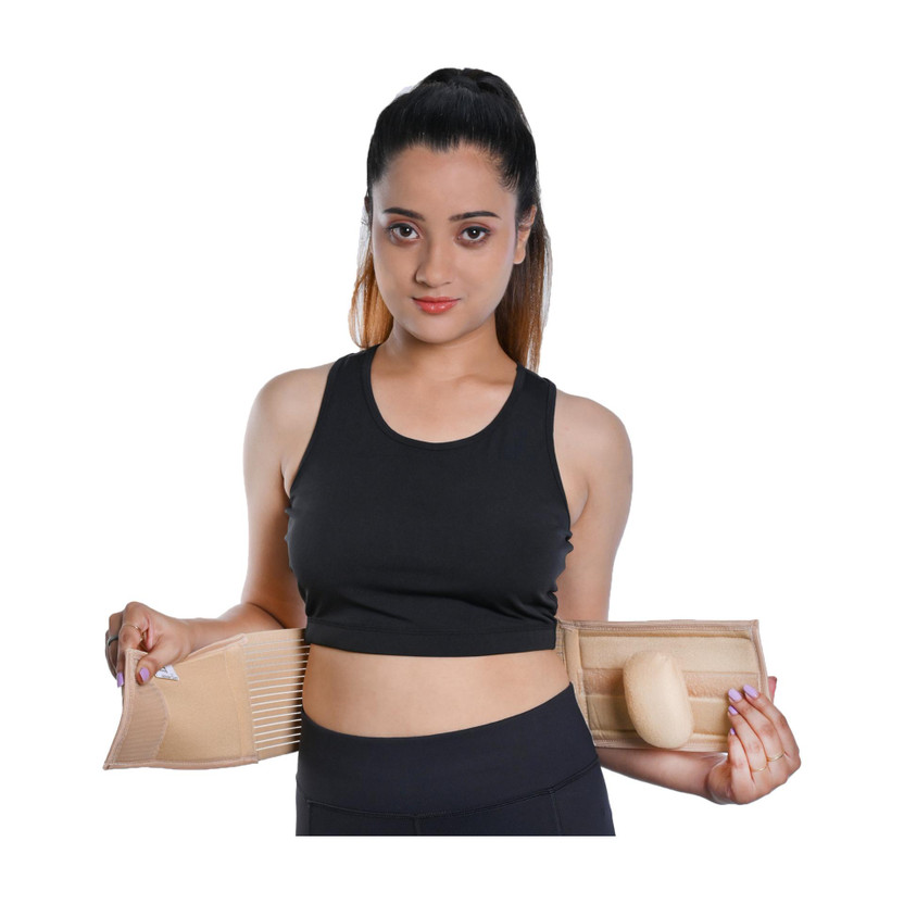 Wonder Care Umbilical Hernia Support Belt Belly Button Brace with Foam Pressure Pad Abdominal Belt(Beige)