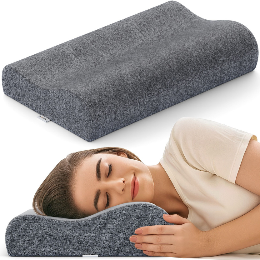 FOVERA Cervical Pillow Cool Gel Memory Foam for Neck & Shoulder Pain Relief Cervical Pillow(Grey)