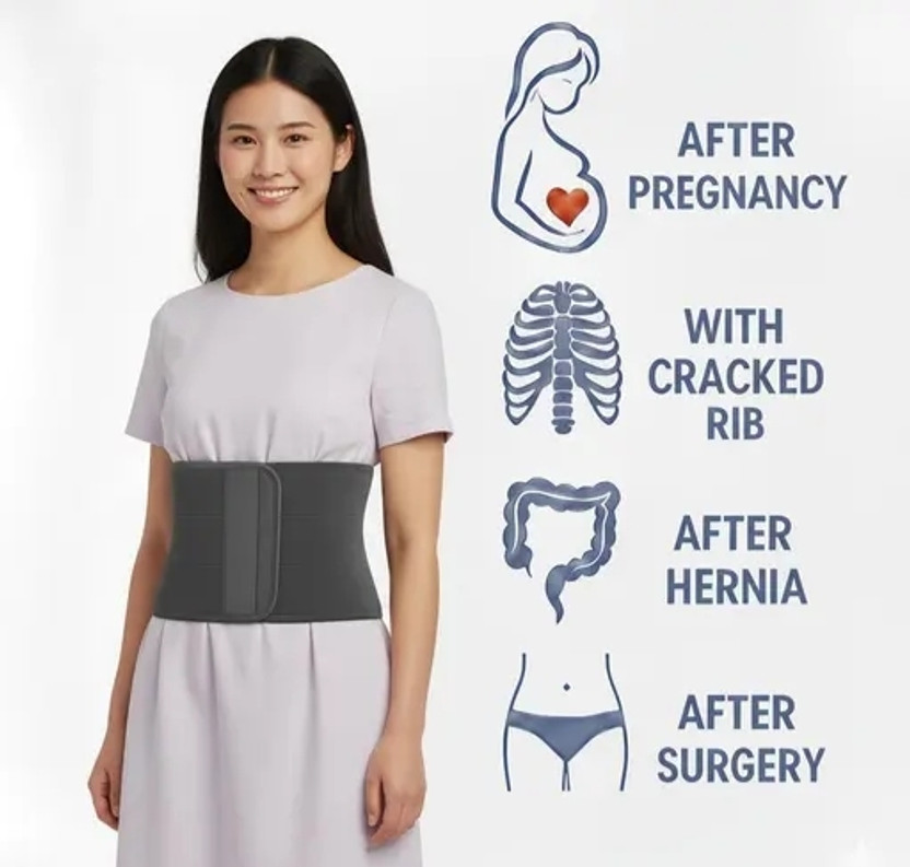 Abdomen Post Pregnancy & Abdominal Support Belt Rib, Hernia & Post-Surgery Compression Abdominal Belt(Grey)