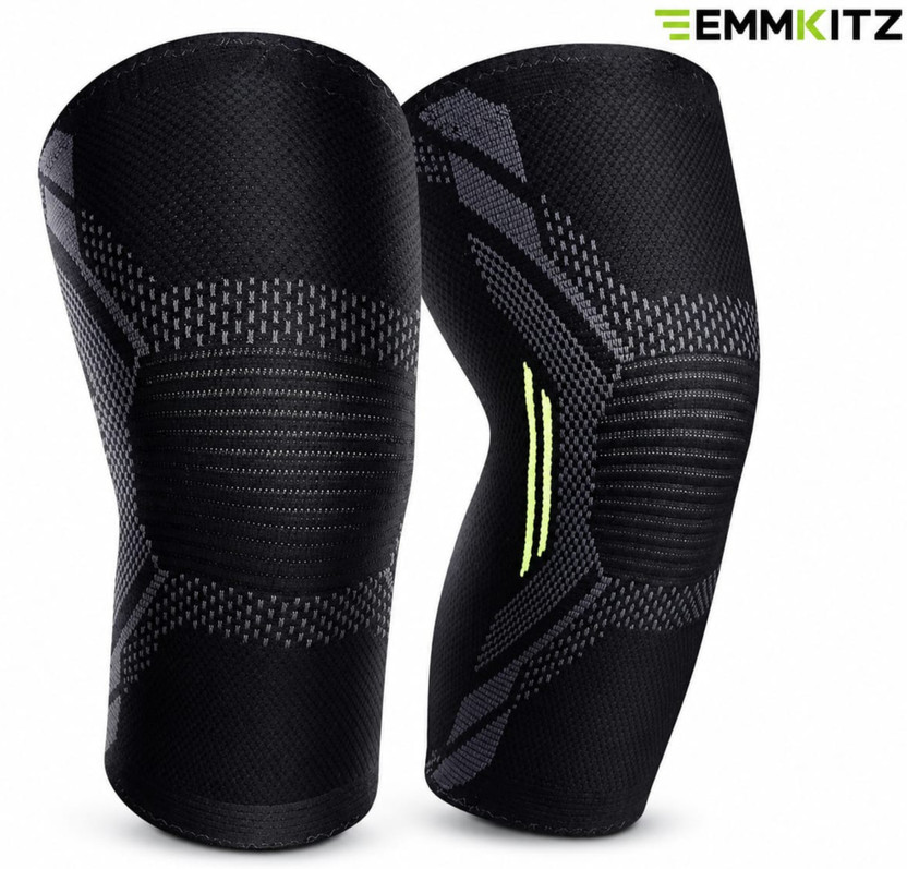 EMMKITZ 2 Pack Knee Brace, Compression Sleeve Support , Running,Gym, Hiking Knee Support Knee Support(Black)