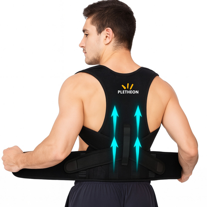 PLETHEON Posture belt for men and women for back pain Posture Corrector(Black)