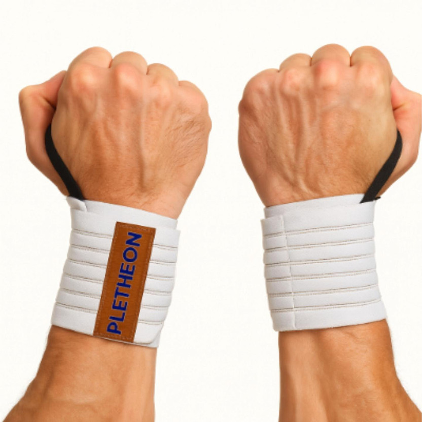 PLETHEON Wrist Wraps with Thumb Loop for Gym | Compression Support for Weightlifting Wrist Support(White)