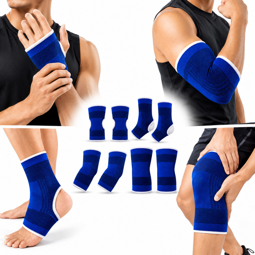 Shopeleven Combo of Palm Gloves+ Knee Support + Elbow Support + Ankle Support Hand Support Knee Support(Blue)