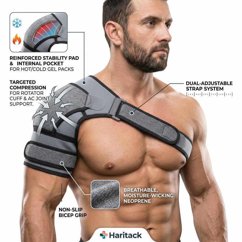 HARITACK Neoprene Shoulder Brace Support Strap For Rotator Cuff Pain Relief Gym Men Women Shoulder Support(Grey)