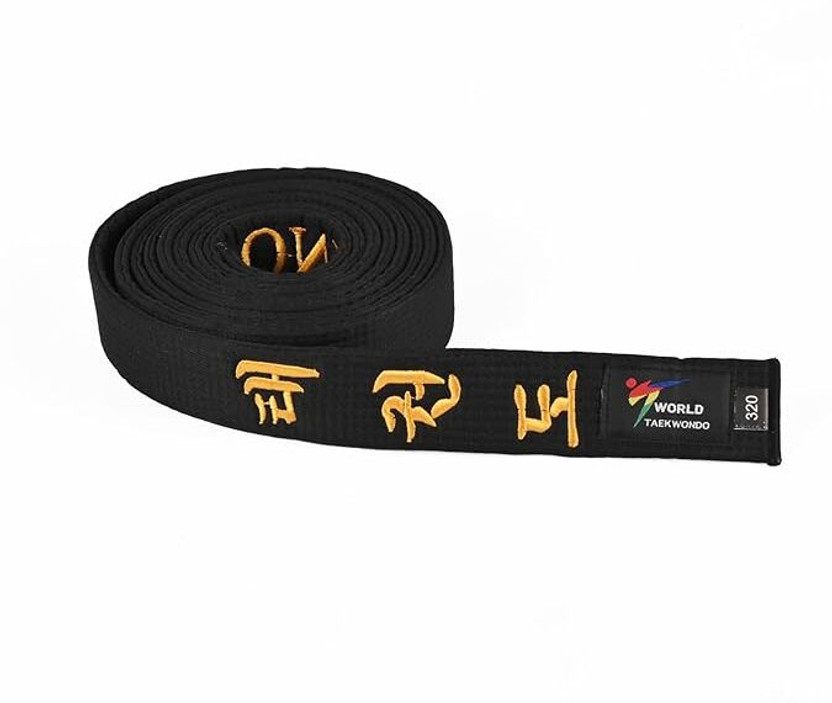 Koryox Taekwondo Black Belt 280 cm | Premium Cotton Belt with Gold Embroidery Posture Corrector(Black)