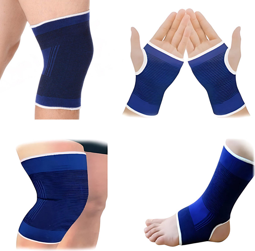 ShopiMoz 4 in 1 Pack Support Ankle,Elbow,Palm,Knee Support for Men & Women Elbow Support(Blue)