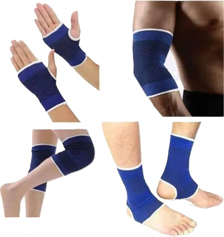 ShopiMoz Set of Ankle, Palm, Knee, Elbow Support, Gym Support 4 in 1 Combo Support (Blue) Knee Support