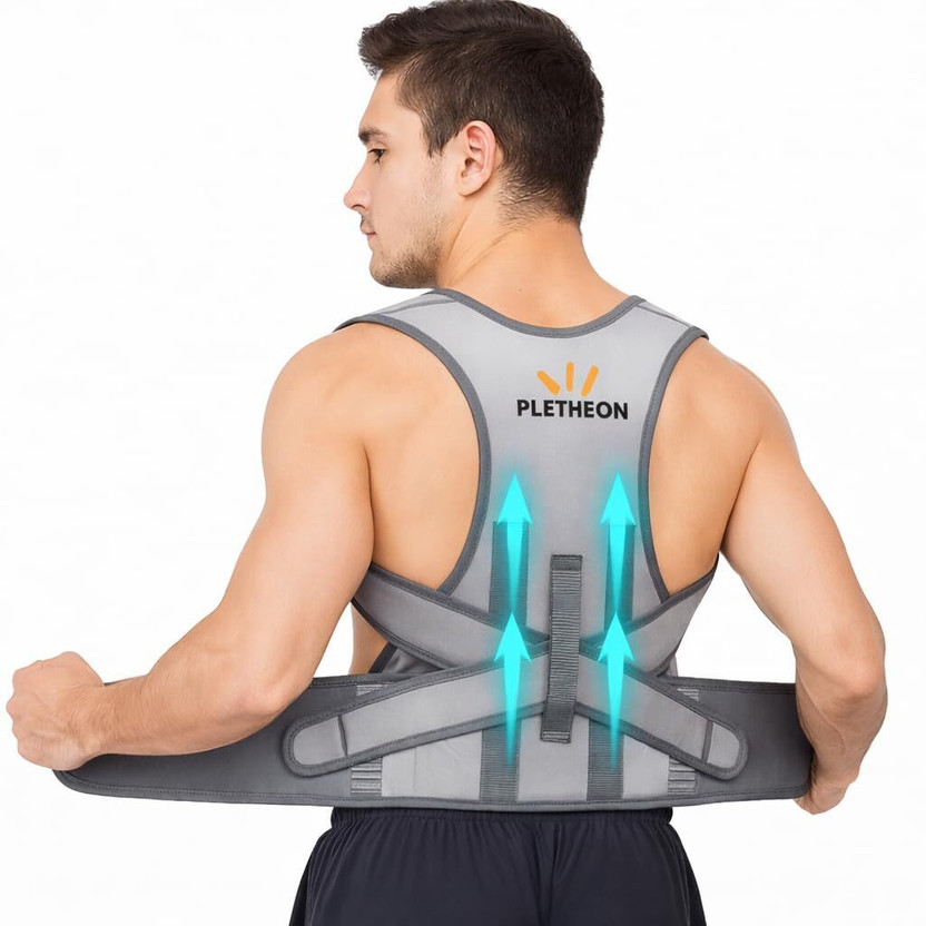 PLETHEON support posture corrector belt for men and women for back pain (FREE SIZE) Posture Corrector(Grey)