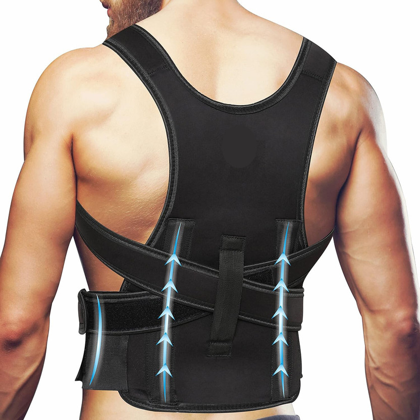 Ahs Products Posture Corrector for Women and Men | Dual Metallic Plate at Back Brace Back / Lumbar Support(Black)