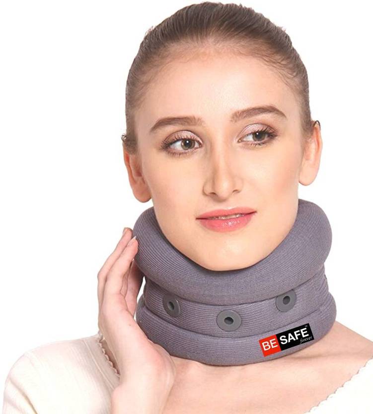 BE SAFE Forever Cervical Collar Soft for Neck Pain Relief & Spine Stability, Grey, Medium Neck