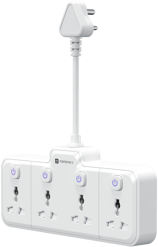 Portronics Power Plate Pro, 4-in-1 Power Extender with Individual Switches & Flexible Cord 4  Socket Extension Boards(White, 0.12 m)