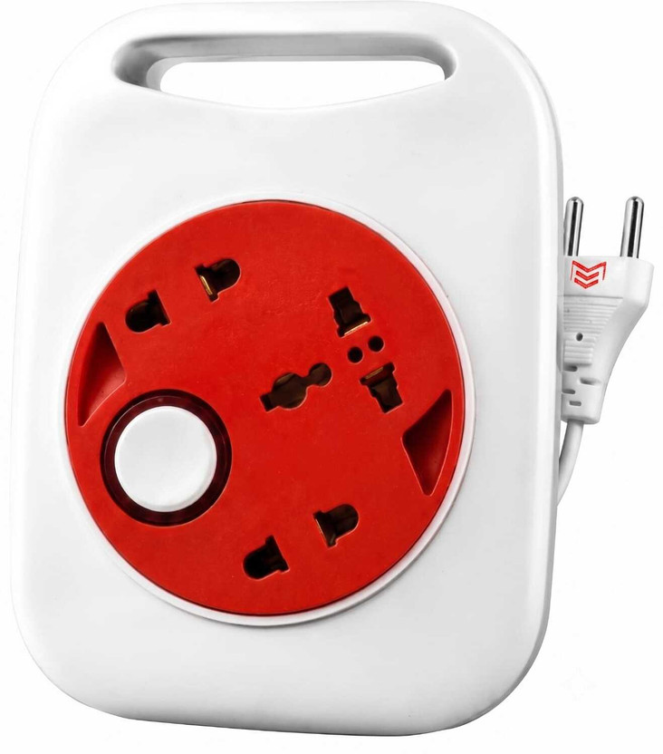 DigiPrints Premium 3+1 Universal Multi-Plug Extension Box with Rotary Handle (White/Red) 3  Socket Extension Boards(Multicolor, 3 m)