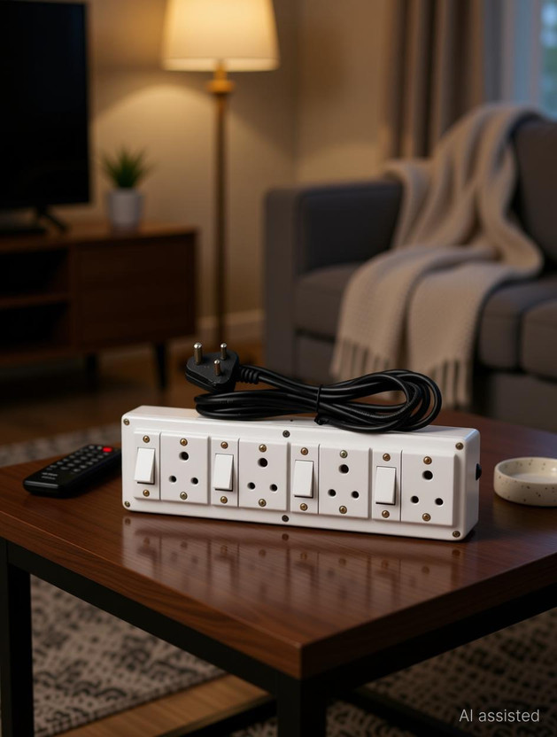 JELECTRICALS Premium White Extension Switch Board With 4 Socket and 4 Switch 4  Socket Extension Boards(White, 3 m)