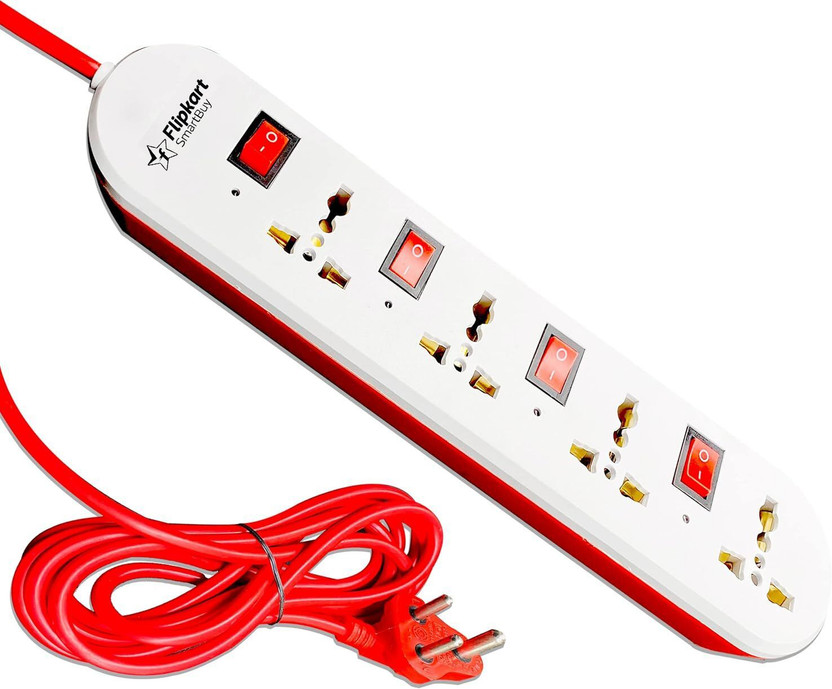Flipkart SmartBuy Extension Board, Led Indicator, Individual Switches Cord 2.8 Meter 6 A 4  Socket Extension Boards(White, 2.8 m)