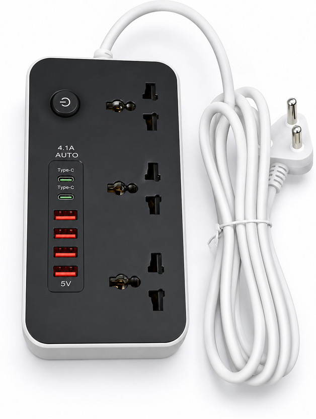 Paritirth 3 Socket Universal Extension Board with 4 USB & 2 Type-C 3  Socket Extension Boards(Black, 2 m, With USB Port)