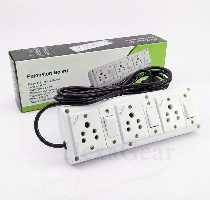 HexaGear 3 Socket Power Board 3 Individual Switches 3m Cord 3  Socket Extension Boards(White, 3 m)