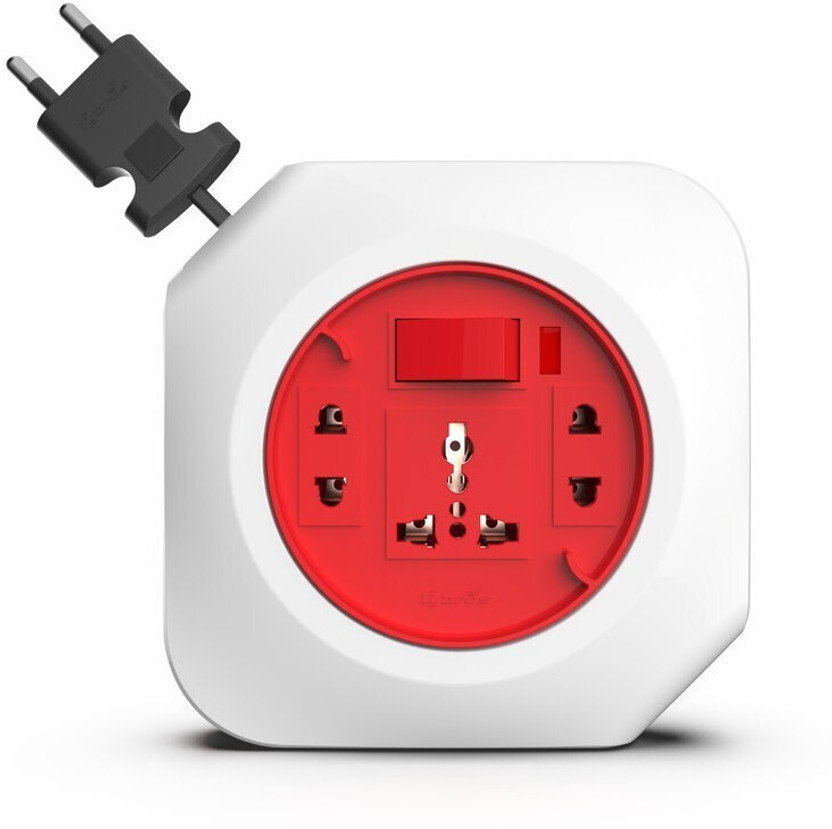 Fybros Crystal 2 Pin Extension Flex Box 5 Meter Power Cable with Indicator 3  Socket Extension Boards(White, Red, 5 m)