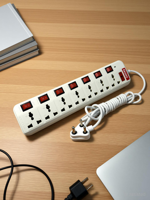 Skeisy WHITE /RED EXTENSIOIN 7 SOCKET PLUS 7 SWITCH BOARD CAPACITY UP 6AMP 7  Socket Extension Boards(White, Red, 3 m)