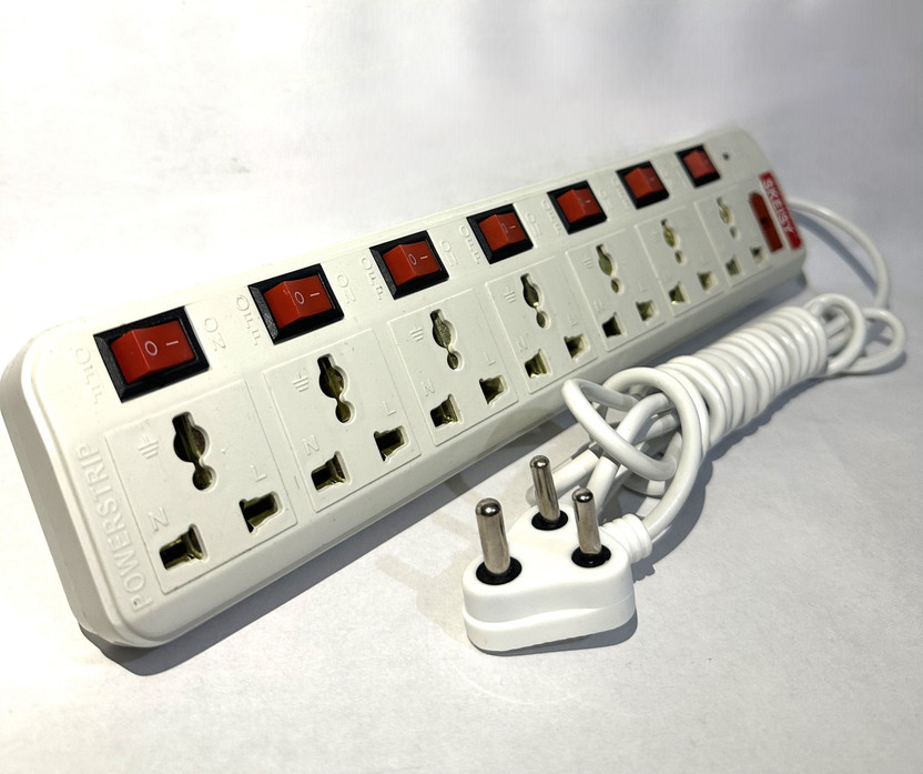 Skeisy WHITE /RED EXTENSIOIN 7 SOCKET PLUS 7 SWITCH BOARD CAPACITY UP 6AMP 7  Socket Extension Boards(White, Red, 3 m)