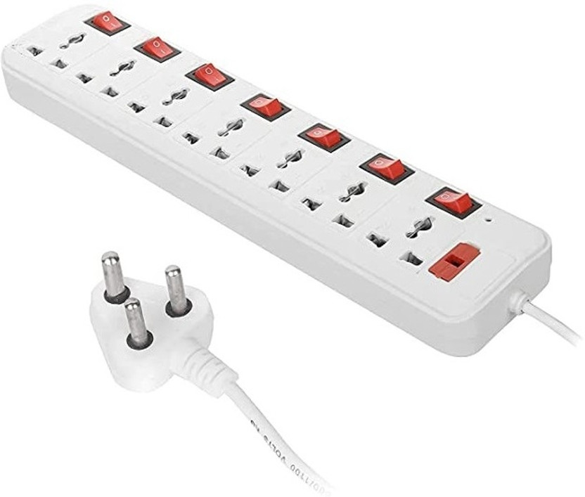 Skeisy VIROX-107 7 scoket plus 7 Switch Extension board with 2.5 mtr wire Cacpcity 6AMP 7  Socket Extension Boards(White, 2.5 m)