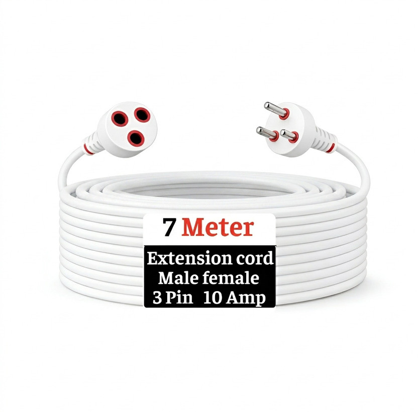 ZIYTRACK Extension Male Female Power Cord 7 Meter Long Copper Wire | 3&2 Pin Plug Use|10A 1  Socket Extension Boards(White, 7 m)