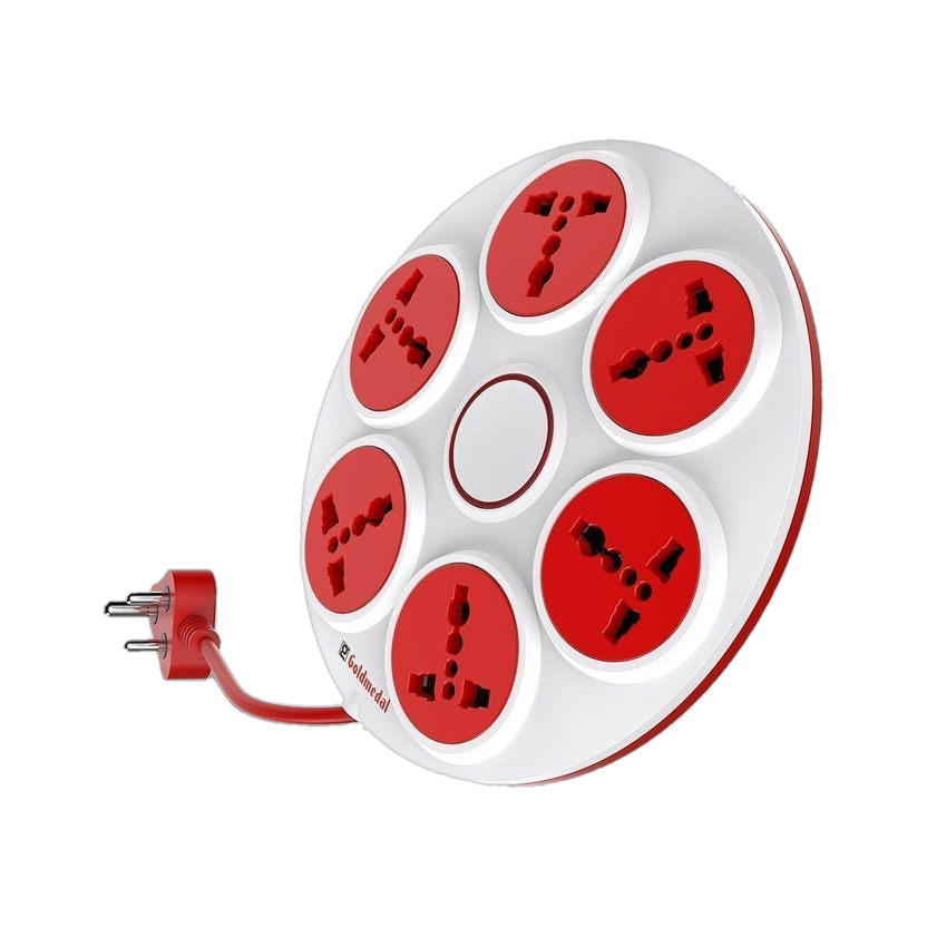 Goldmedal 360° Power Strip 6  Socket Extension Boards(White, Red, 2 m)