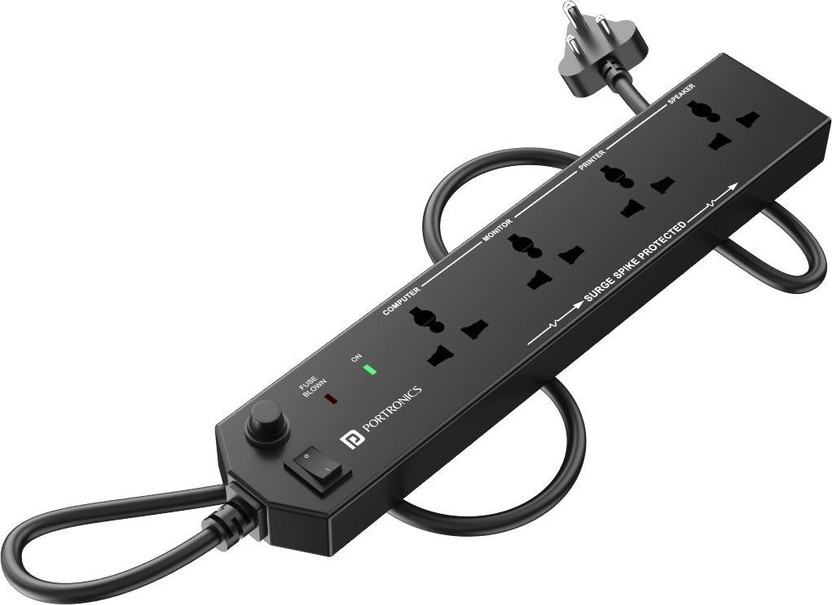Portronics Power Plate 10 Multi Plug 1500W 4  Socket Extension Boards(Black, 2 m)
