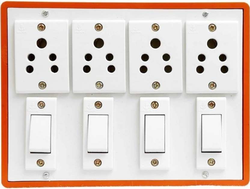 cromium 4 switch 4 shocket with 4 Miter wire B4 4  Socket Extension Boards(White, 4 m)