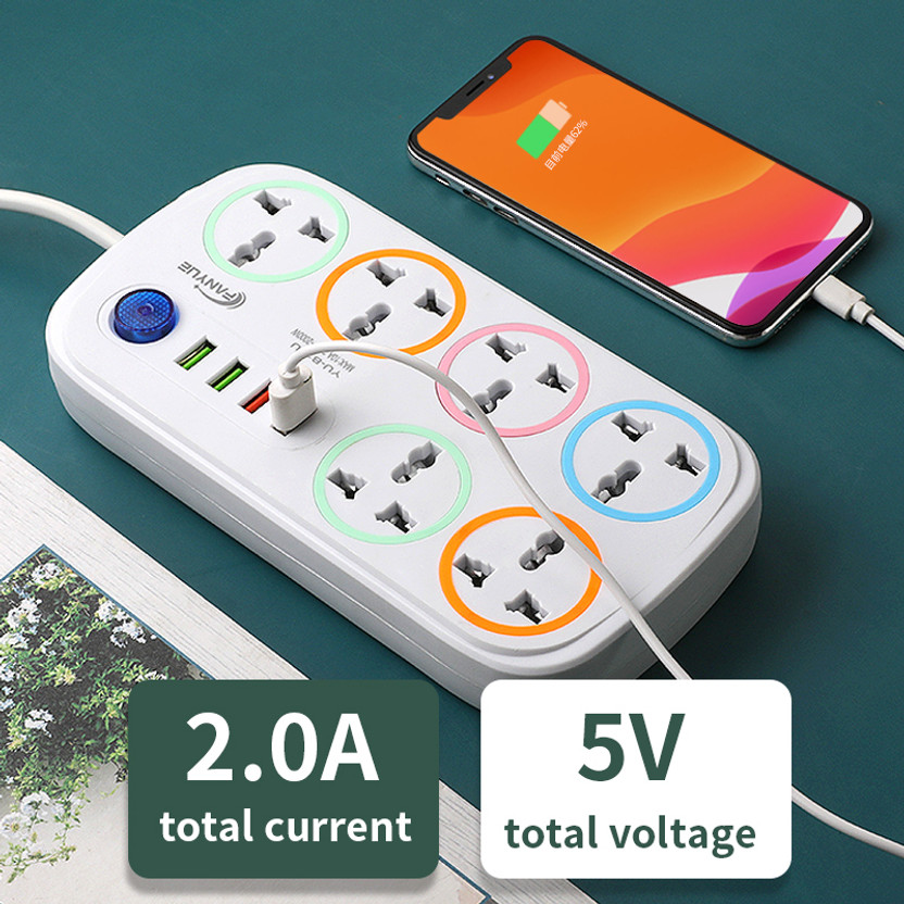 FERVIK Power Plate 2500W 4+6 Socket Extension Boards (White, 2m, 4USB Port) 6  Socket Extension Boards(Multicolor, 2 m, With USB Port)