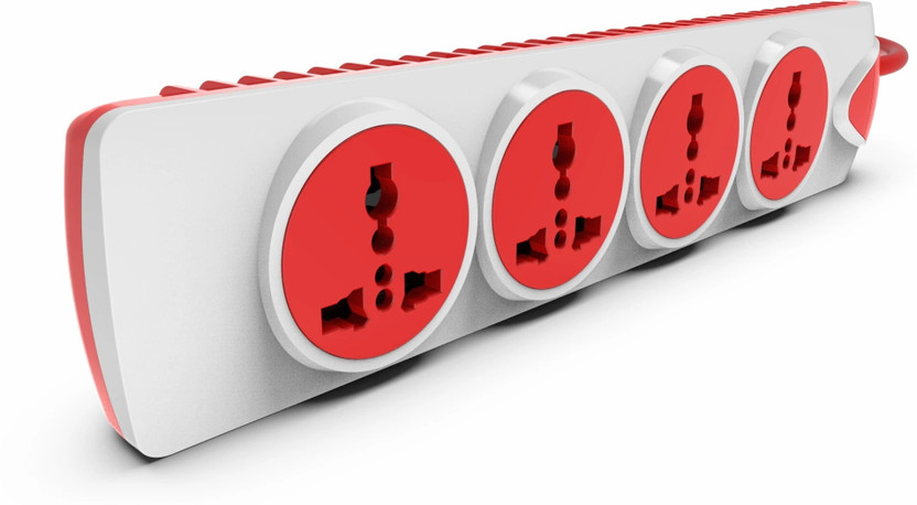 Fybros Qubic International Sockets Power Extension Box 5M|2 Year Warranty|Master Switch 4  Socket Extension Boards(White, Red, 5 m)
