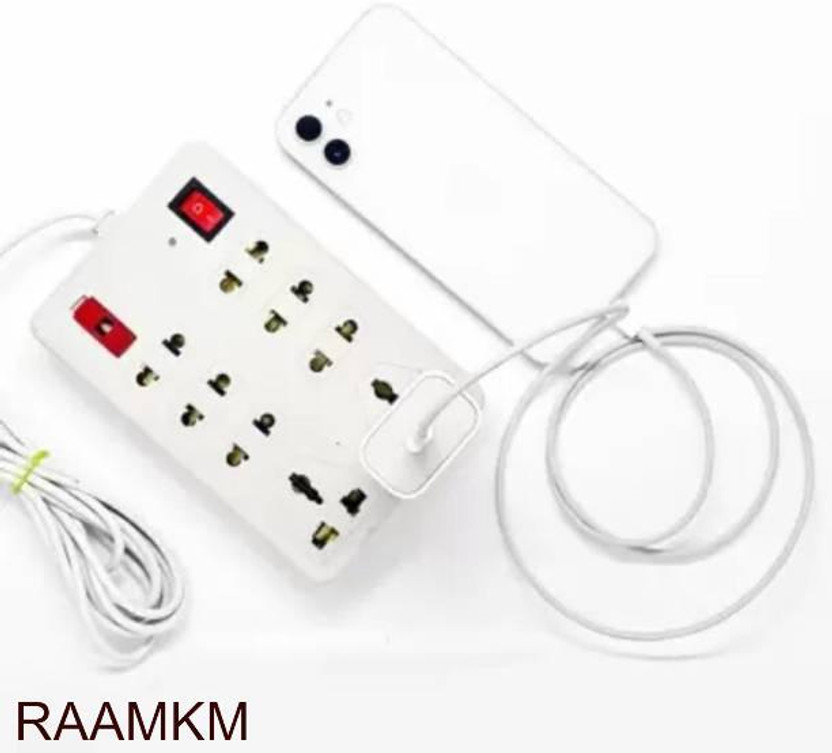 RAAMKM Ex_L_925_Mini Strip 8+2|8 Sockets 2 Switches(Cord Length:- 2m) 8 Socket 8  Socket Extension Boards(White, 2.5 m)