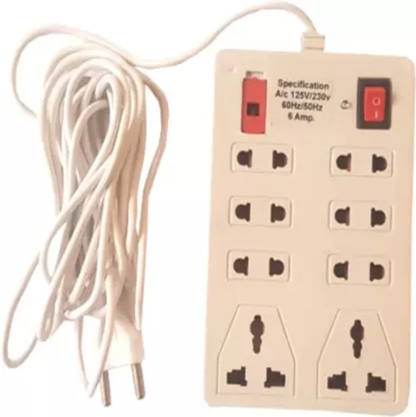 Floe CB_2552 Amazing Multi-Heavy Duty 8 in 1 Mini Extension Board with ON/OFF switch 8  Socket Extension Boards(White, 2.5 m)