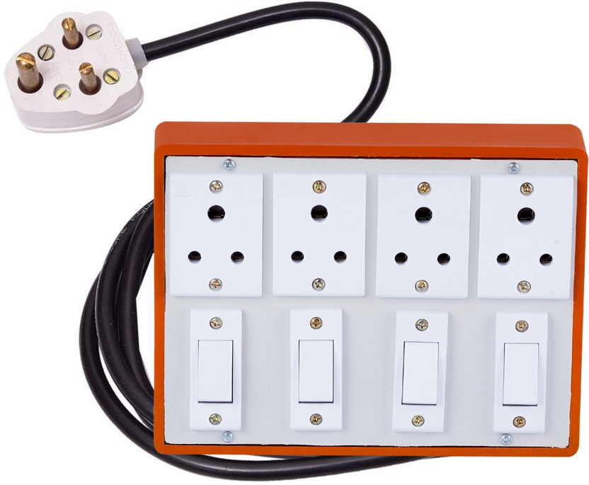 JELECTRICALS 5 Meter Copper Wire 4  Socket Extension Boards(Brown, 5 m)