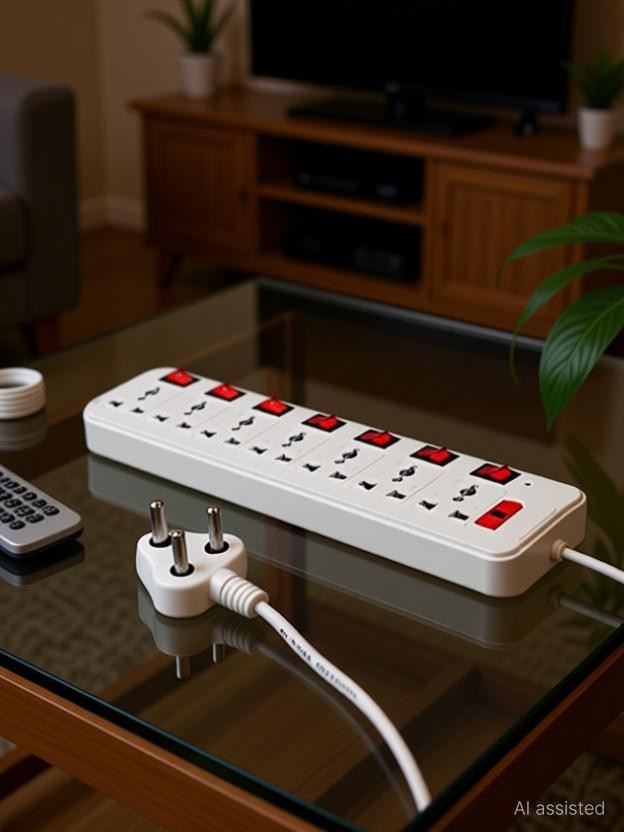Skeisy 7+7 Multi Plug Master Switch, 3.6 Meters Cord - 6 AMP, Black 7 Socket 7  Socket Extension Boards(White, 3.6 m)
