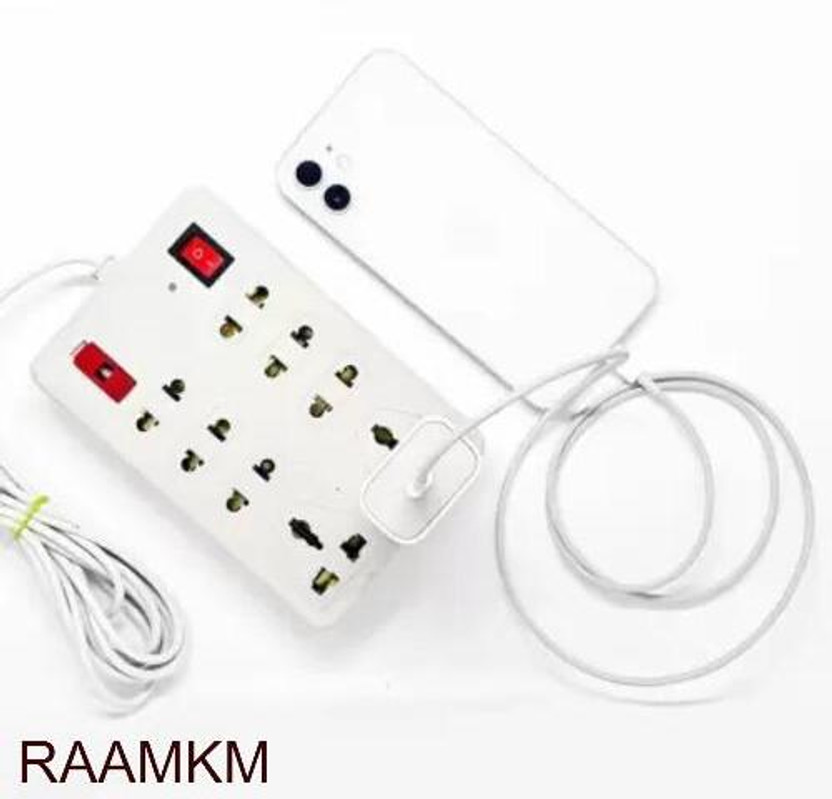 RAAMKM CDL_M_977_8 SOCKET 2 SWITCHES EXTENSION CORD/8 Socket Extension Boards 8  Socket Extension Boards(White, 2.5 m)