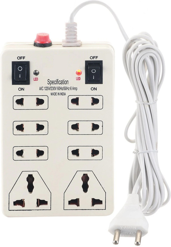 DIGWAY 8 SOCKET 2 SWITCH MINI STRIP 6 A Three Pin Socket- 2.0 M Cord Length 8  Socket Extension Boards(Beige, 2 m)