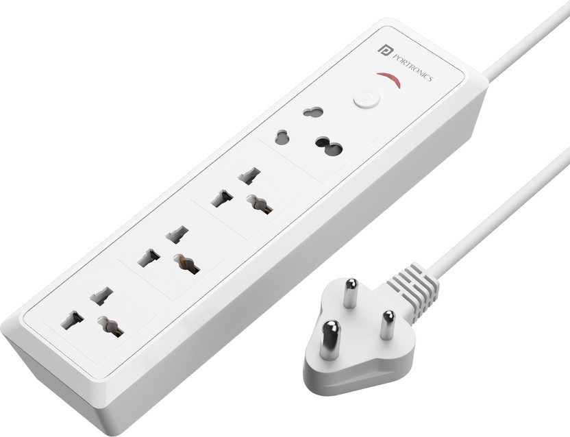 Portronics Power Plate 17 with 4 Sockets, 16 Amp, 3840 Watts, 3 Meter Cord, Safety Shutter 4  Socket Extension Boards(White, 3 m)