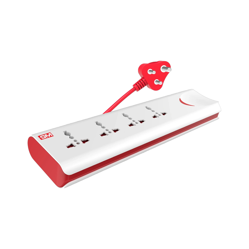 GM 3060 E-Book 4+1 Power Strip with Master Switch, Indicator, Safety Shutter & International Sockets. 4  Socket Extension Boards(White, Red, 2 m)