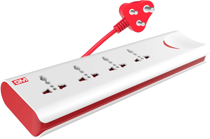 GM 3060 E-Book 4+1 Power Strip with Master Switch, Indicator, Safety Shutter & International Sockets. 4  Socket Extension Boards(White, Red, 2 m)