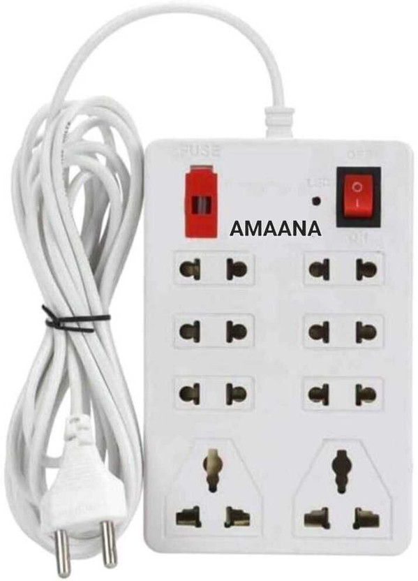 amaana Extension Cord Board Surge Protector Power Strip for Home and Office 8  Socket Extension Boards(White, 2.5 m)