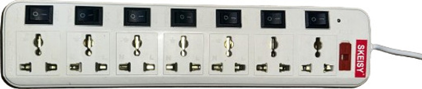 Skeisy 7 Socket Extension Cord With Individual Switches FUSE Led Indicator 7 Socket Extension Boards (White)(RED) 7  Socket Extension Boards(White, 3 m)