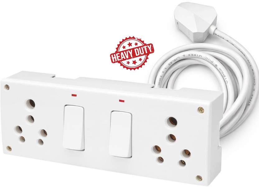 HexaGear Industrial 16A Switch & Socket Box – Fire-Resistant Ceramic Sockets 2  Socket Extension Boards(White, 3 m)