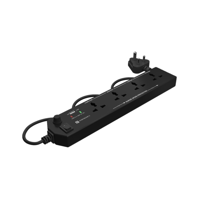 Portronics Power Plate 4 Multiplug Board with Cord, 1500 Watts 4  Socket Extension Boards(Black, 1.5 m, With USB Port)