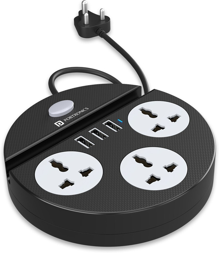 Portronics Power Plate 5 3  Socket Extension Boards(Black, 1.5 m, With USB Port)