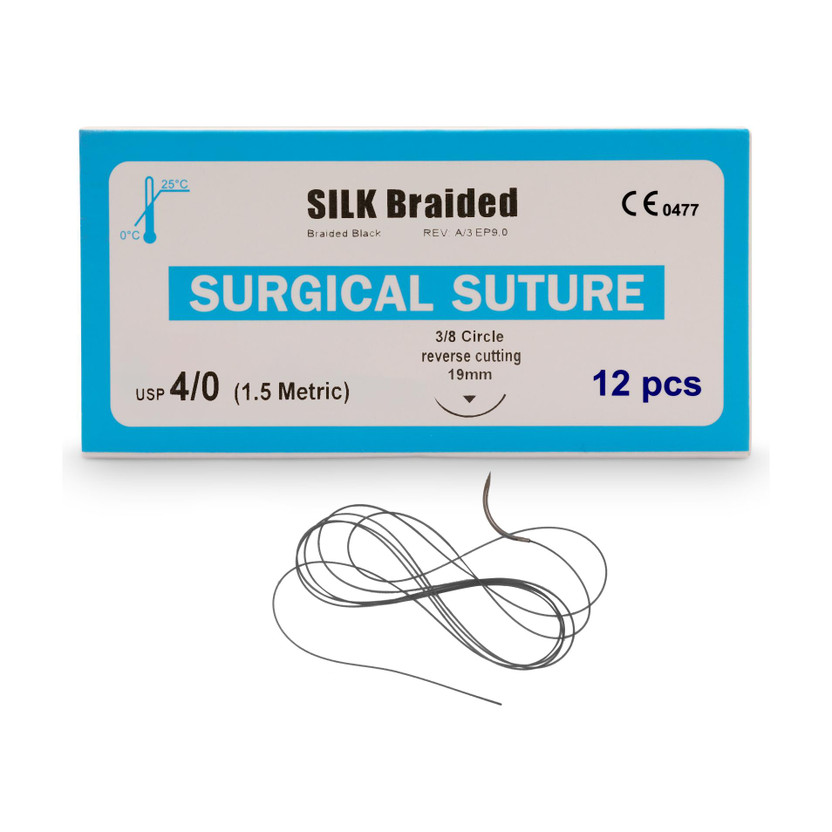 B-Arm Silk Suture Thread with 19mm suture needle(Pack of 12)Non-Absorbable Threads NOT Suturing Forceps