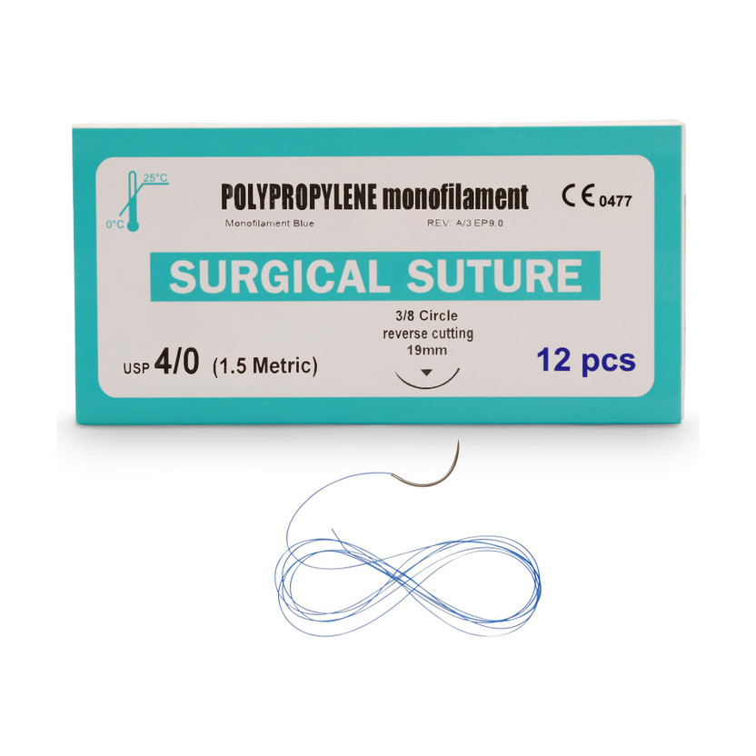 B-Arm Polypropylene Suture Thread With 19mm Needle(Pack -12) Non Absorbable Thread NOT Suturing Forceps