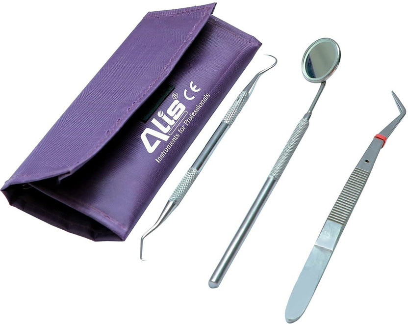 alis 3 Pcs Dental PMT Set, Dental Tools includes 1 Dental Probes + 1 Dental Tweezer + 1 Mouth Mirror for Oral Care Stainless Steel Dental Hygiene Kit PMT Set (Dental PMT Set) Surgical Plier(Stainless Steel)