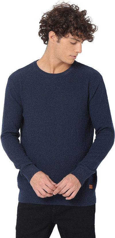 MUFTI Solid Round Neck Casual Men Dark 