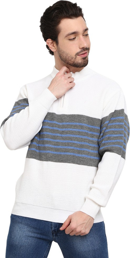 Neck Casual Men White Sweater 