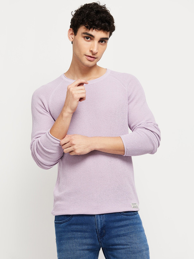 MAX Solid Round Neck Casual Men Purple 